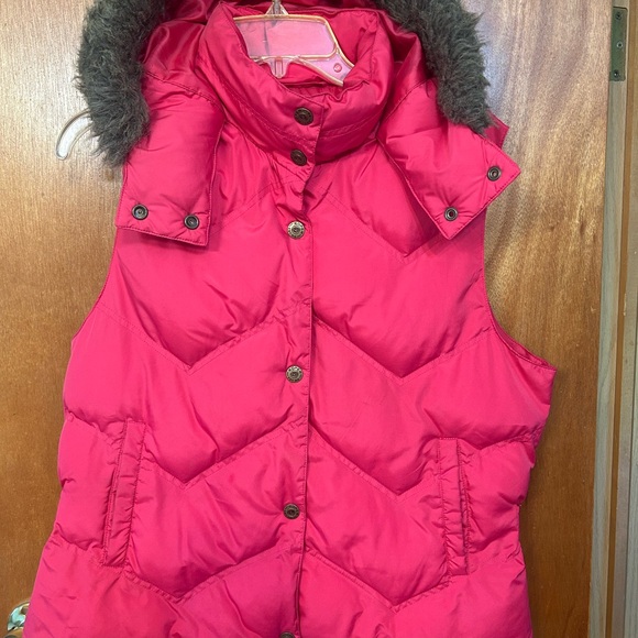 Roper Jackets & Blazers - Roper Women’s Large  Hooded Pink Puffer Vest with Faux Fur Trim